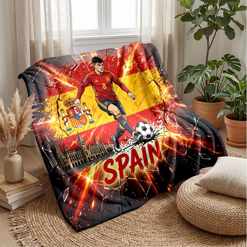 Spain football Printed Flannel Blanket Skin Friendly Warm Decorative Throw for Indoor Couch Bed Daily Use
