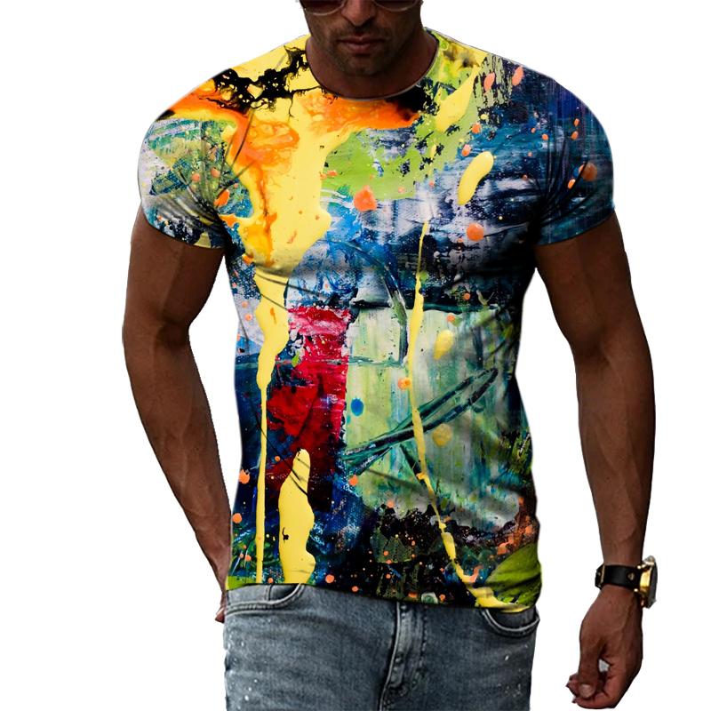 Летняя повседневная мужская футболка с креативным граффити и 3D-печатью, индивидуальный молодежный модный тренд, топ с короткими рукавами и круглым вырезом