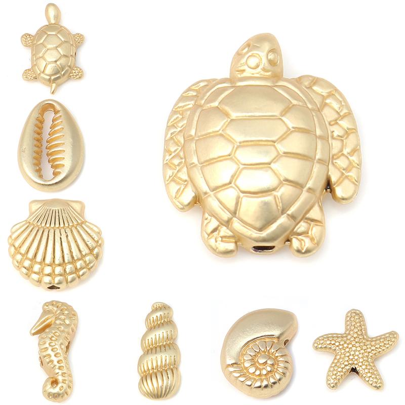 Doreen Box Ocean Jewelry Beads Zinc Alloy Sea Turtle Conch Star Fish Animal Matt Gold Color Accessories for DIY Jewelry, 10 PCs