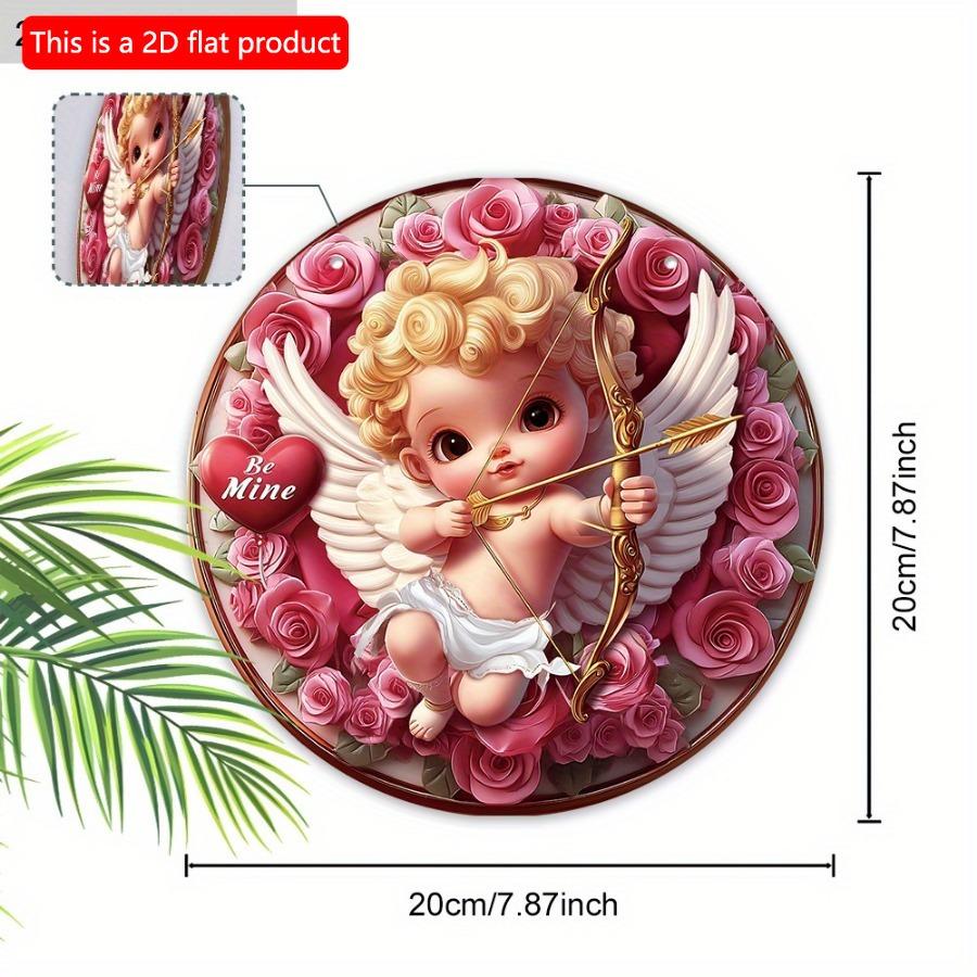 1 шт. 2d плоский очаровательный круглый деревянный знак Купидон и венок - 20 см подарок на День святого Валентина, весенний и фермерский декор для дома, стены и двери
