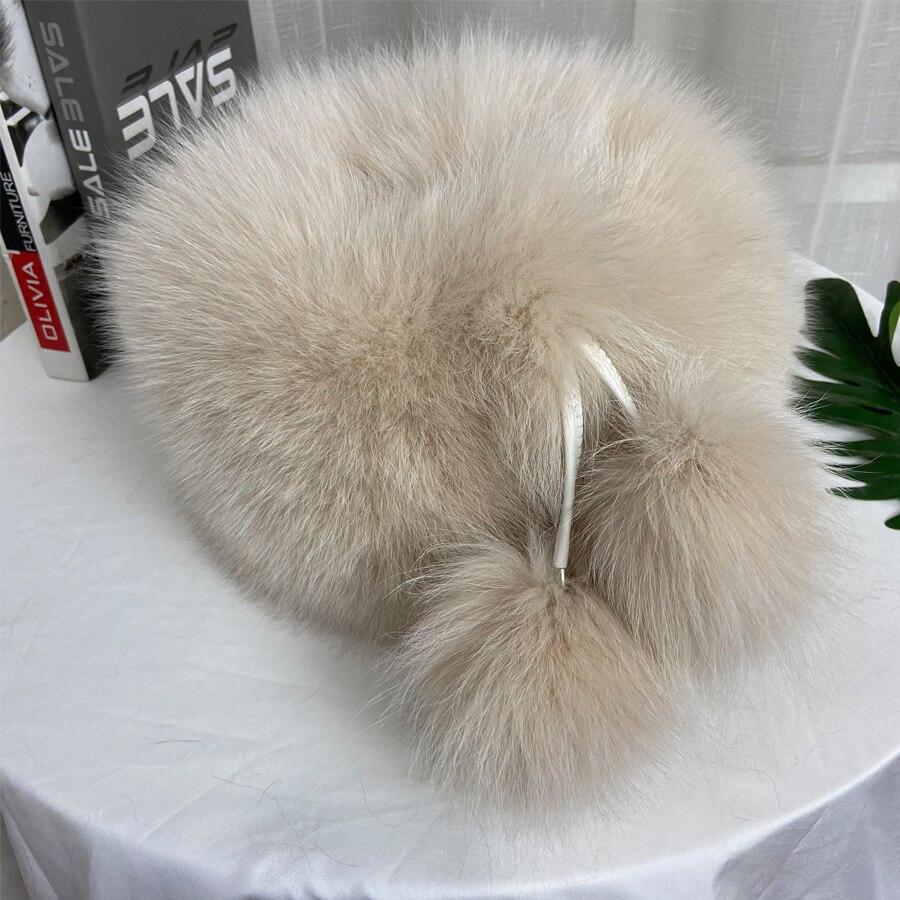 Outdoor Warm Luxury Woman Hat Fluffy Natural Fox Fur Fur Fluffy Cap Fluffly Snow Hat Balls Female Hot 100% Genuine Fur Hat