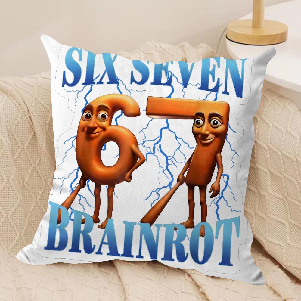Tung Tung Sahur  Six Seven Cushion Cover Silky Short Plush Invisible Zipper Dustproof Sofa Pillow Case For Home Decor