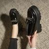 Spring New Women Pumps Thick Sole Leather High Heels British Style Mary Jane Single Shoes Girls Metal Chain Platform Sneakers