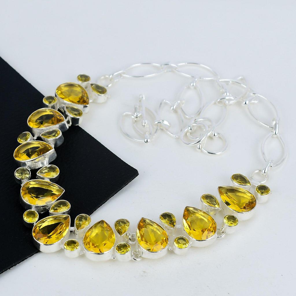Amazing Citrine Gemstone Handmade 925 Sterling Silver Necklace, Citrine Silver Necklace For Wife, Unisex Necklace, Christmas Day Gift