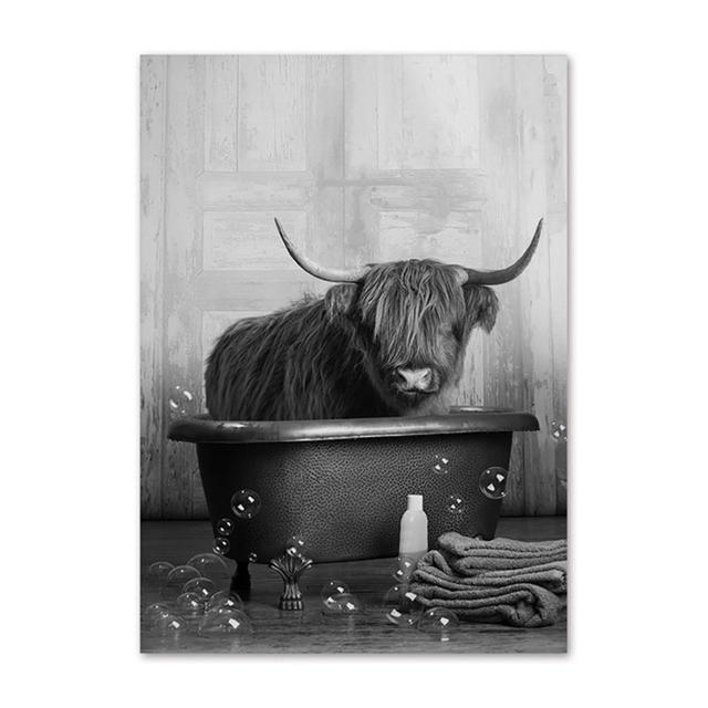 Забавный декор ванной и туалета, холст, картина, животное, постер для ванной, медведь, осьминог, пингвин, шимпанзе, ретро, настенная живопись, искусство, куадрос