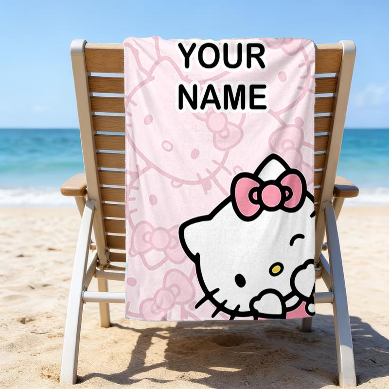 1pc HelloKitty9 Beach Towel with Custom Name, Beach/Swimming/Bath/Picnic/Camping Towel, Suitable for Seaside Beaches