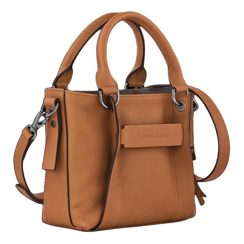 Longchamp 3D Logo Patch Zipper Closure Small Calfskin Shoulder Crossbody Tote Bag Women handbags Camel-Brown 10197HCV016
