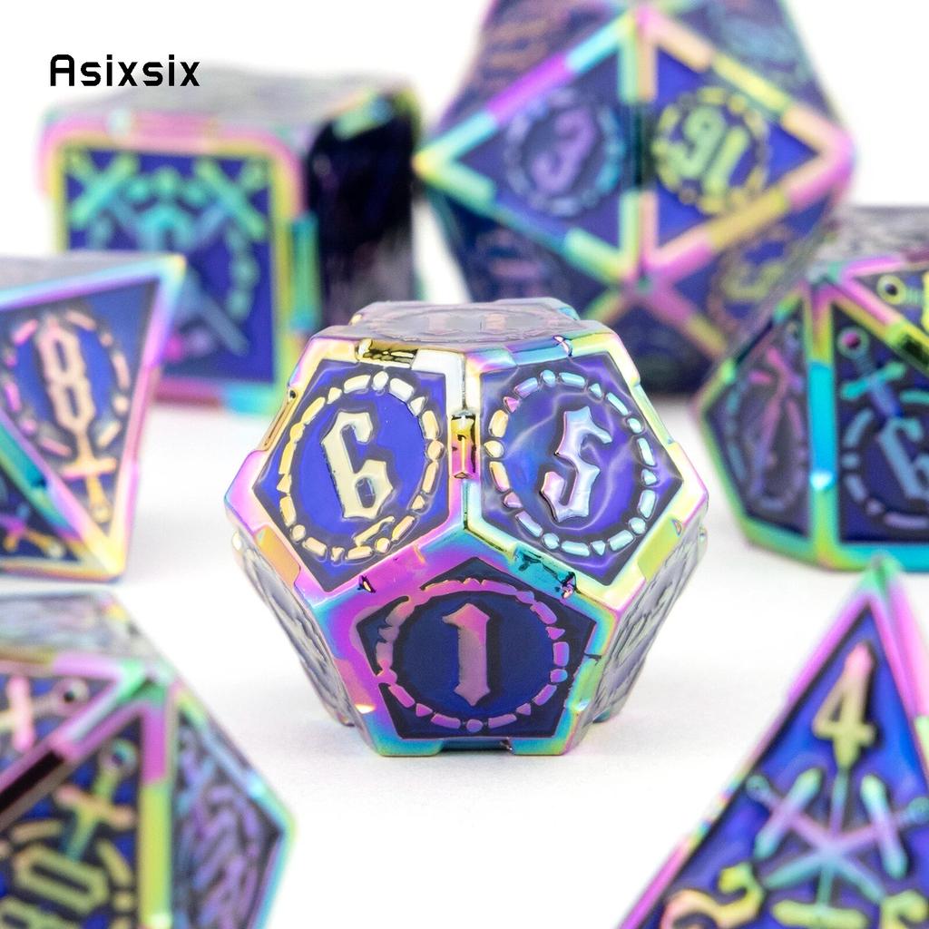 7 шт. синие, красные двойные мечи, металлические кубики, набор твердых многогранных кубиков, подходящий для ролевой ролевой настольной игры