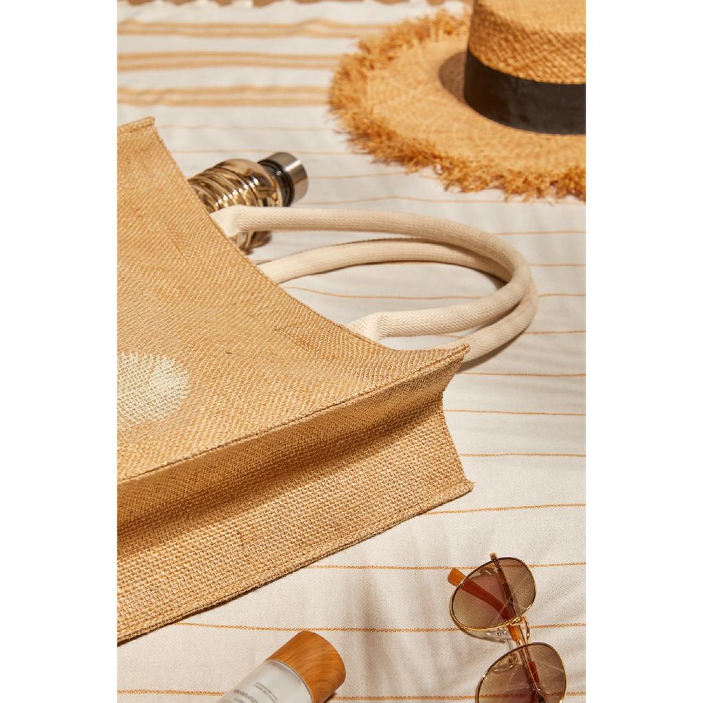 Пляжная сумка через плечо с ручкой для покупок из натурального джута Live Simple с принтом 42x35x12