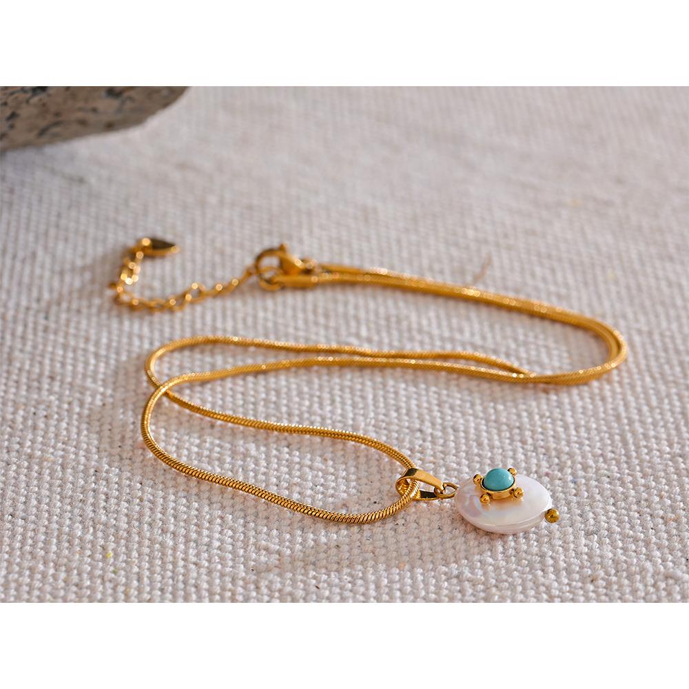 Yhpup Stainless Steel Natural Freshwater Pearls Charm Pendant France Necklace Waterproof Hypoallergenic Stylish Jewelry for Wome