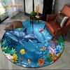 Круглый ковер 3D Иллюзия Морского Дна Дельфин, Коврик с Принтом Подводного Мира Нескользящий для Гостиной, Спальни, Игровой Комнаты, Декора Дома