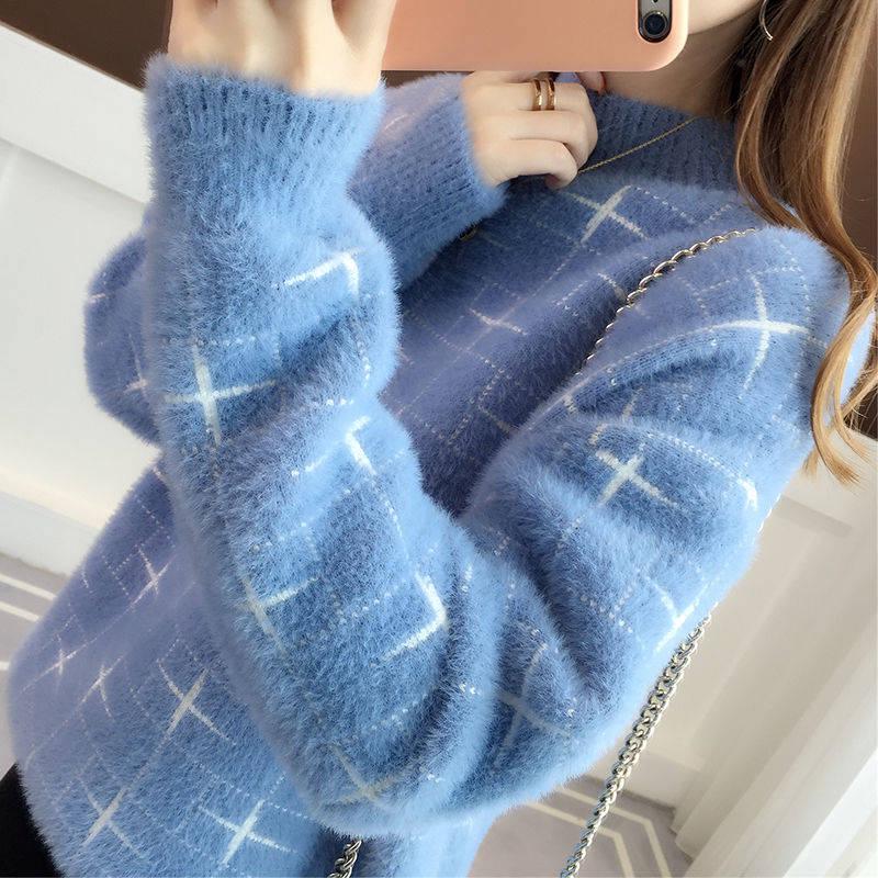 Women Mohair Fuzzy Skin-friendly Sweater Long Sleeve Half Turtleneck Bottom Knit Shirt Top