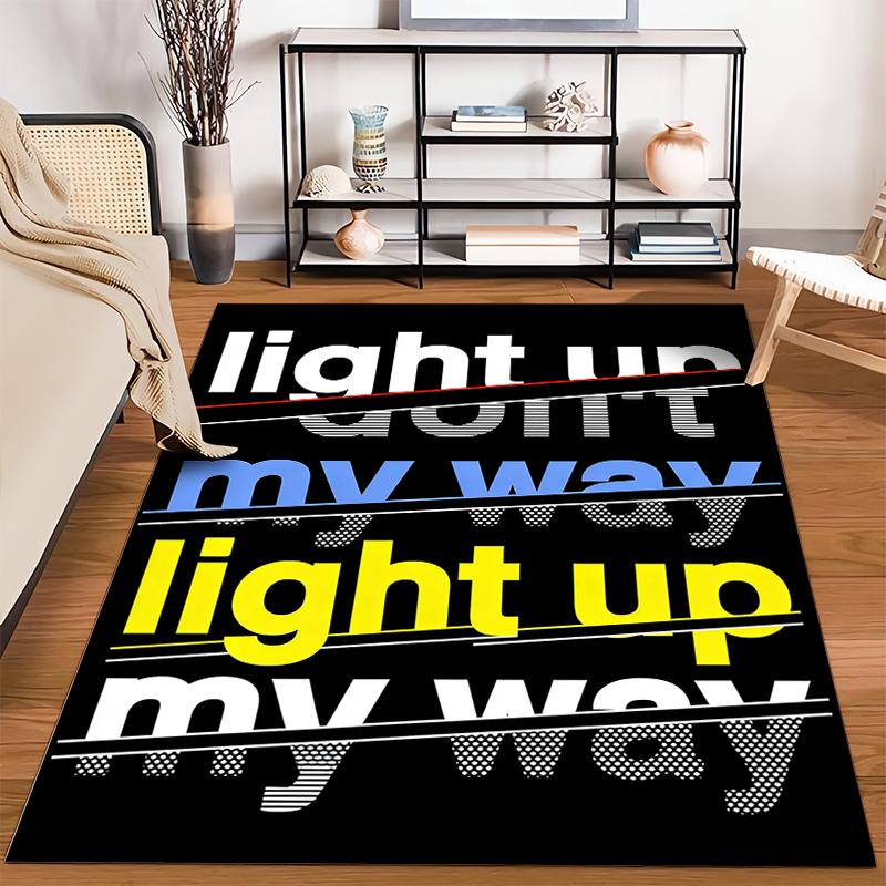 Modern Black Carpet with "Light Up My Way" Typography Design Suitable for use as an anti-slip for living room bedroom sofas