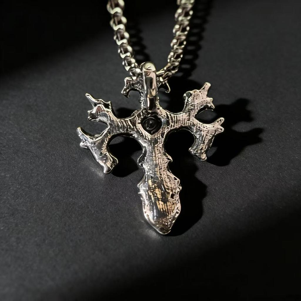Gothic Style Design Red Stone Cross Pendant Necklace for Men Women Goth Jewelry Accessory Gifts