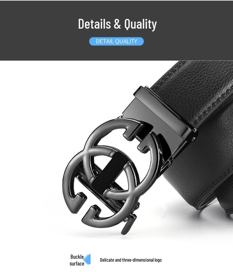 Мужской кожаный ремень - Повседневный деловой стиль с гладкой автоматической пряжкой из сплава