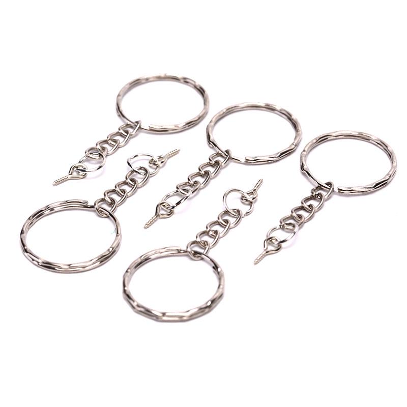 40Pcs Polished Key Ring Screw Eye Short Chain Split Ring Connector Diy Jewelry