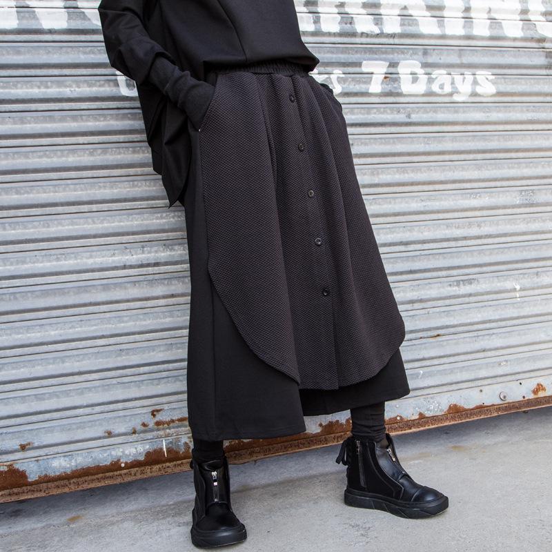 Европейский уличный стиль 2025: Женские повседневные брюки-двойки с имитацией сращивания, широкие, с завышенной талией - коллекция осень/зима.