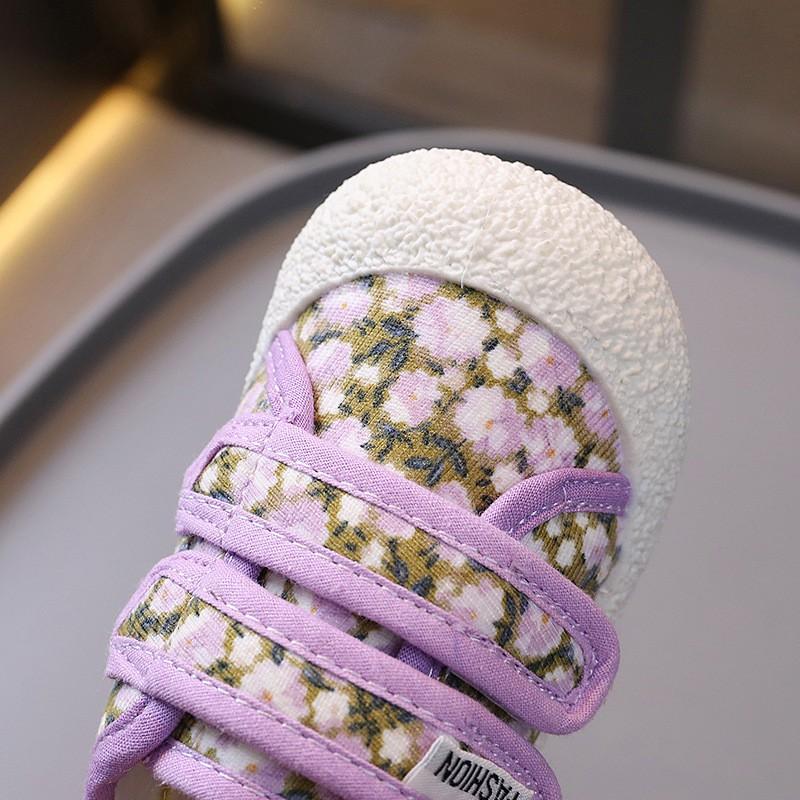 Kids Floral Canvas Shoes With Hook Loop Toddler Sneakers Boys Girls