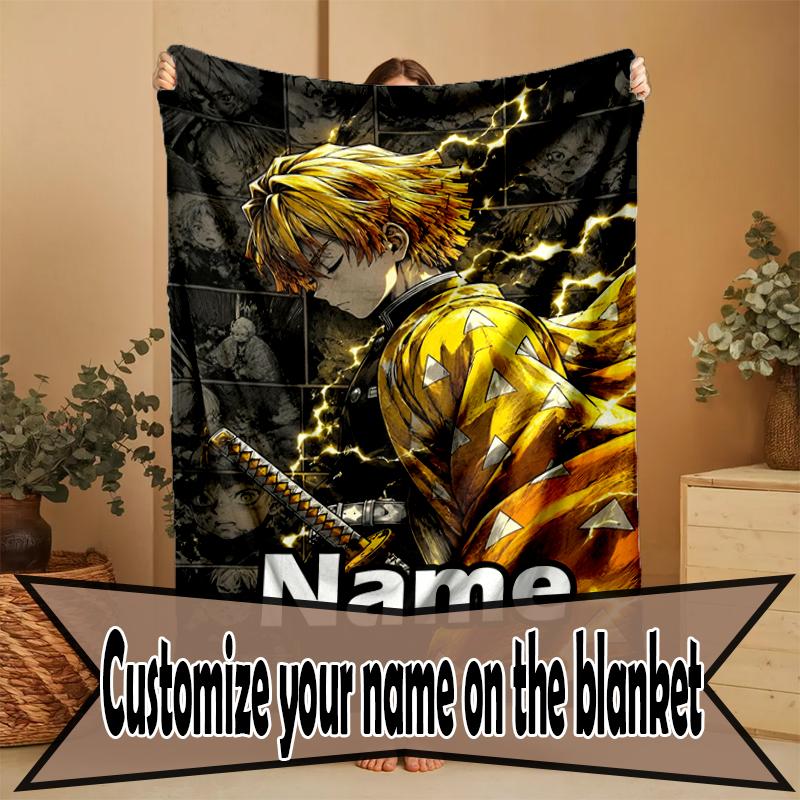 Custom Name Personalized Demon Slayer Print Blanket, Home Decor, Bedroom, Sofa, Camping, Couch, Gifts for Birthday Christmas