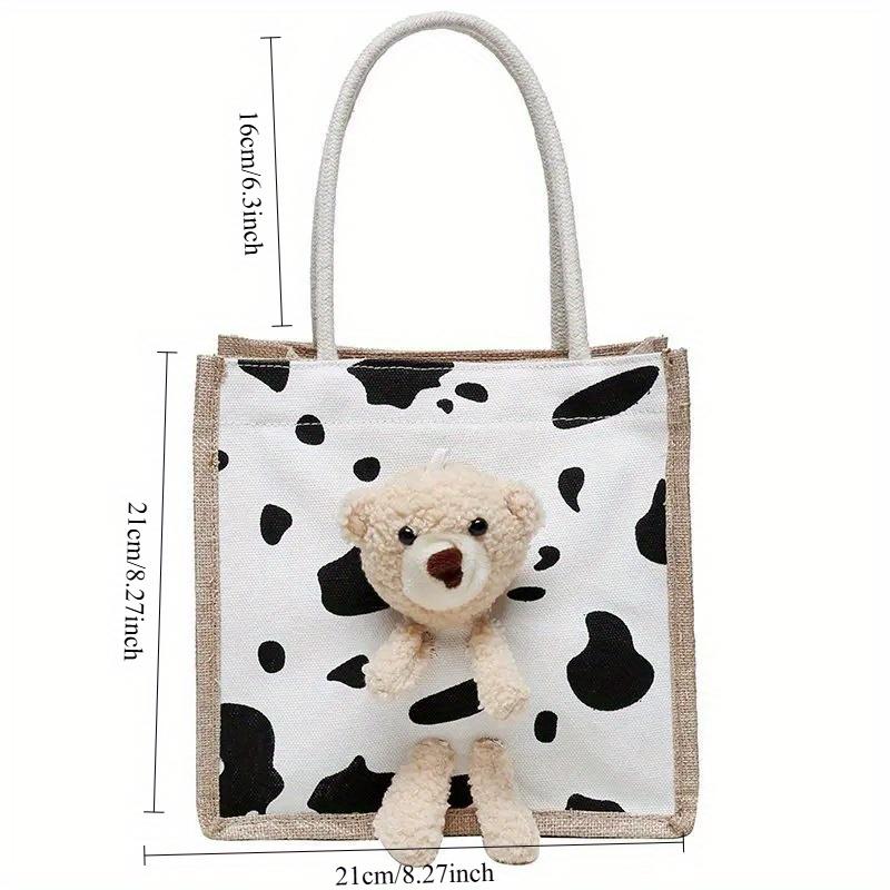 Simple Cute Bear Handbag Ladies Fashion Commuter Canvas Bag Cubic Bear Decoration Canvas Material