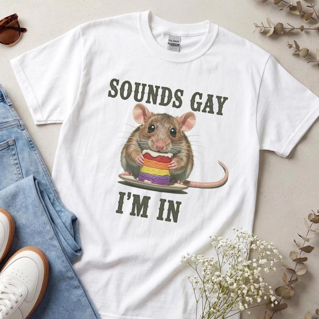 Sounds Gay Im In Shirt, Cute Hamster Rainbow Flag Graphic Tee, Bi Pride Bisexual Outfit, Subtle Pride Ally Apparel