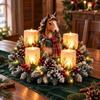 Seasonal Tabletop Decorations Lighted Highland Cow Christmas Table Centerpiece, Resin Flickering LED Flameless Candles, Frosted Winter Home Decor Pine
