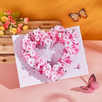 3D Pop-Up Открытки-приглашения в форме сердца с цветами День матери Свадебная открытка День годовщины День святого Валентина Подарочная открытка на День рождения Ручная работа