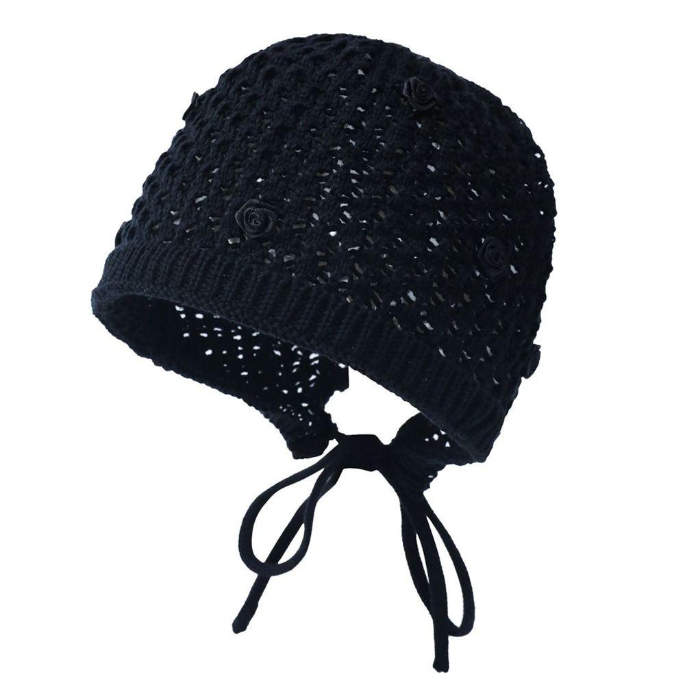 Hollowed Out Knitted Hat Casual Sun Visor Breathable Beret Cap for Women