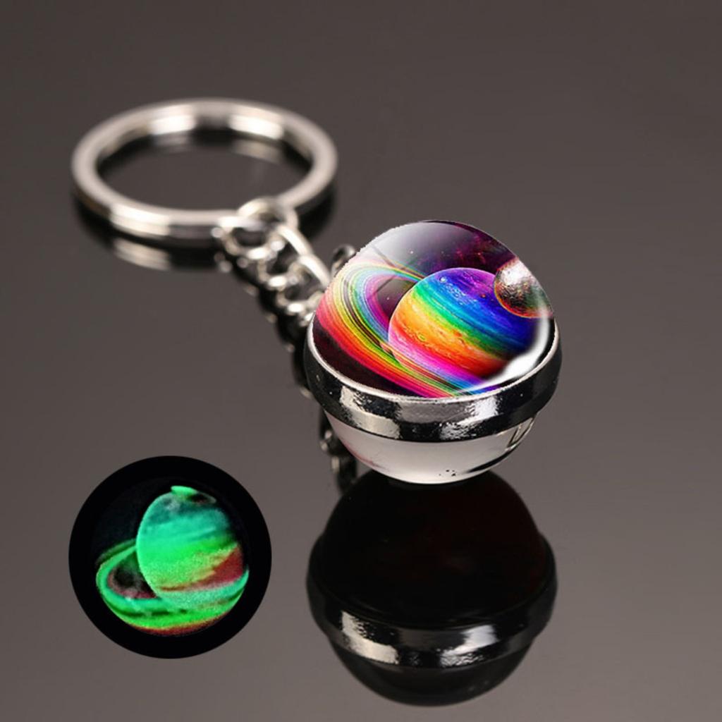 Luminous Keychain Solar System Metal Pendant Double-sided Glass Ball Keychain