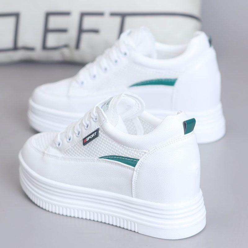 Женские сетчатые дышащие белые туфли, универсальная толстая подошва с приподнятой губчатой подошвой, женские универсальные сетчатые туфли