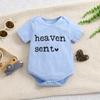 1-18 Months Newborn Baby “Heaven Sent“ Print Cotton Bodysuit Cute Blue Short Sleeve Jumpsuit Onesie
