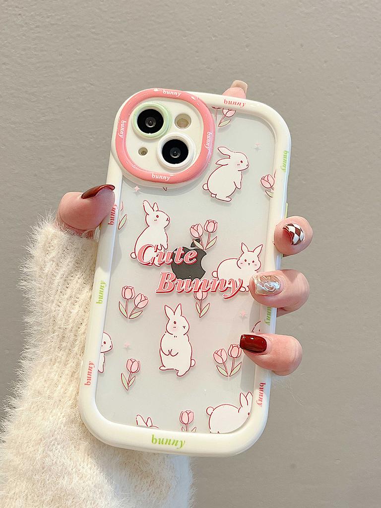 Прозрачный чехол для телефона с милым кроликом, мультяшным кроликом, милыми тюльпанами и противоударным бампером для Iphone 14 11 12 13 Pro Max, мягкая задняя крышка