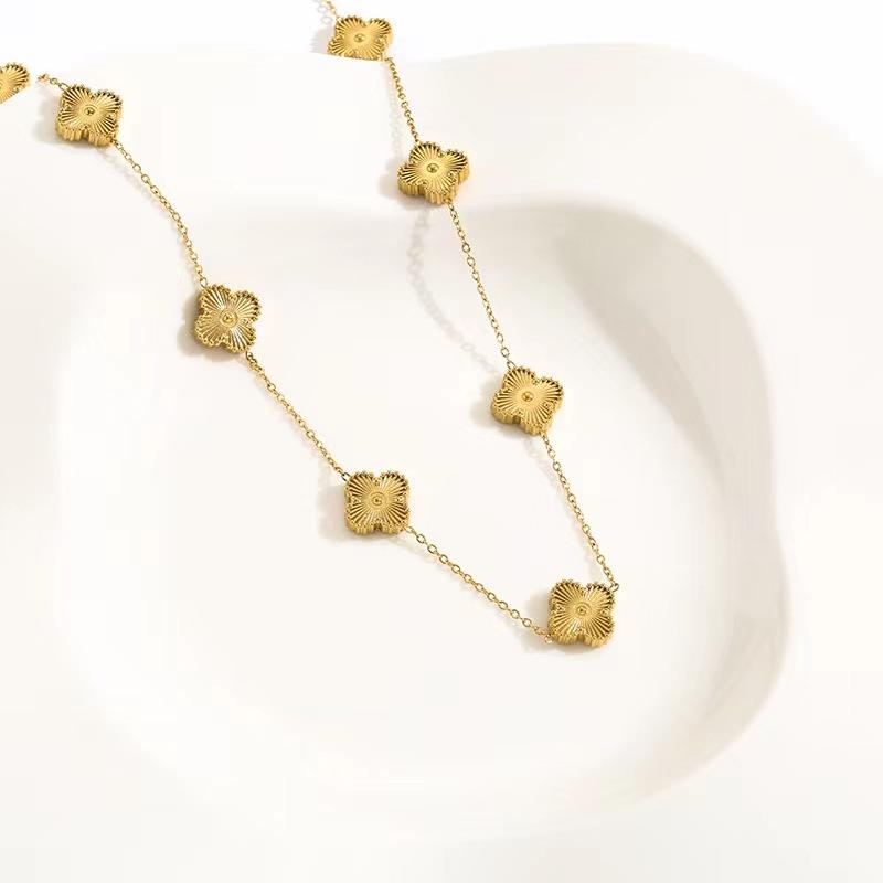 Модное, высококачественное, роскошное ожерелье из нержавеющей стали с пятью цветами и четырьмя листьями травы