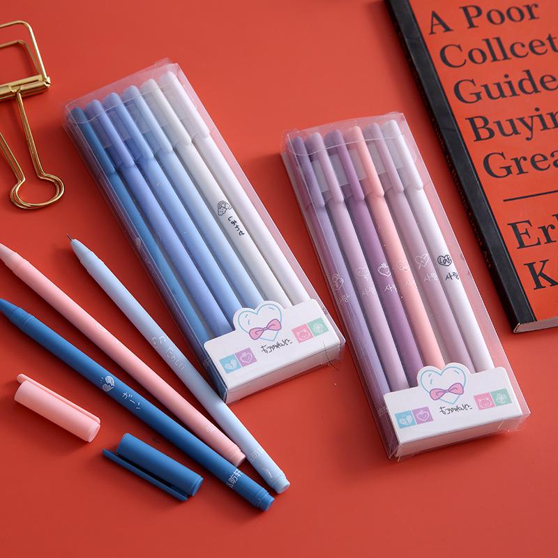 6 Pcs/Set Morandi Color Ink Black Gel Pens Student Diary Pen Handbook Pen Office And Study Stationery School Supplies
