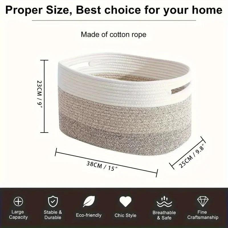 1 Bohemian Style Cotton Rope Woven Storage Basket, Large Capacity Toy, Home Decoration, Christmas and New Year Gift Organizer