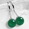 Trendy Korean-Style 925 Silver Plated Long Green Jade Earrings
