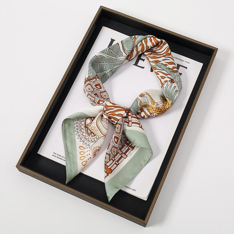 Luxury Women Silk Square Scarf Shawl Fashion Xiaoxiangfeng Print Design Satin Hijab Wraps Neckerchief Female Hair Bands 70*70CM
