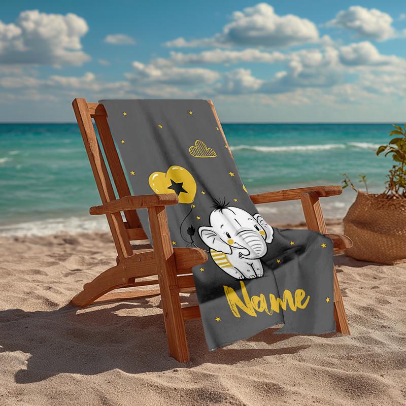 Custom Name Ultra-Soft Beach Towel with A Elephant Theme,Ideal for Pool - Camping, Diving - Perfect Travel Essential, Vibrant Beach Towel.