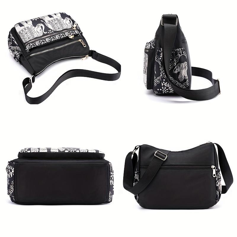 Stylish Elephant Print Crossbody Bag - Adjustable Strap, Water-Resistant, Multi Pockets