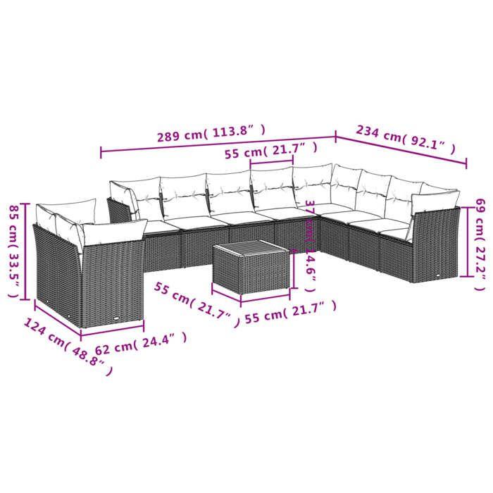 VidaXL Salon de Jardin avec Coussins 10 pcs, Canapés de Terrasse, Ensemble de Meubles de Patio, Mobilier d'Extérieur, Noir 3259563
