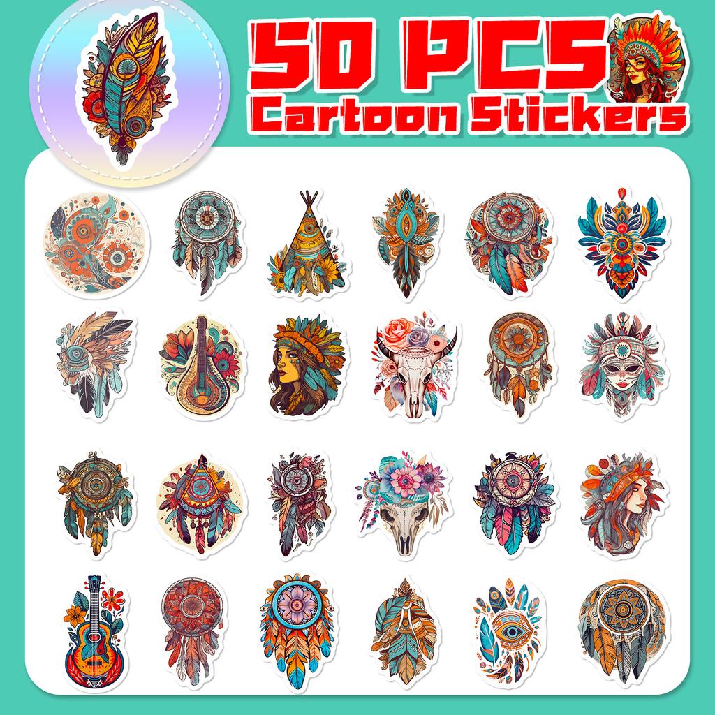 50 Bohemian Stickers Retro Exotic Classical PVC Suitcase Laptop Decorative Stickers