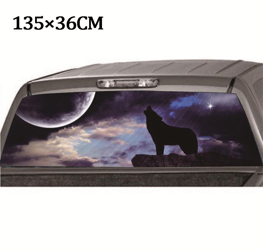 Универсальная 53×14" Автомобильная Звездное Небо и Волк Тонировочная Графическая Наклейка Обертка Задняя для Грузовика Внедорожника