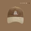 Cute bear corduroy baseball cap children autumn and winter new contrasting color splicing versatile cap men