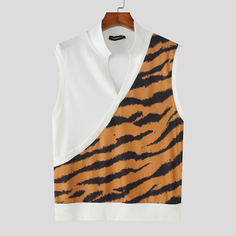 INCERUN Летние мужские повседневные майки с V-образным вырезом без рукавов и полосатым принтом