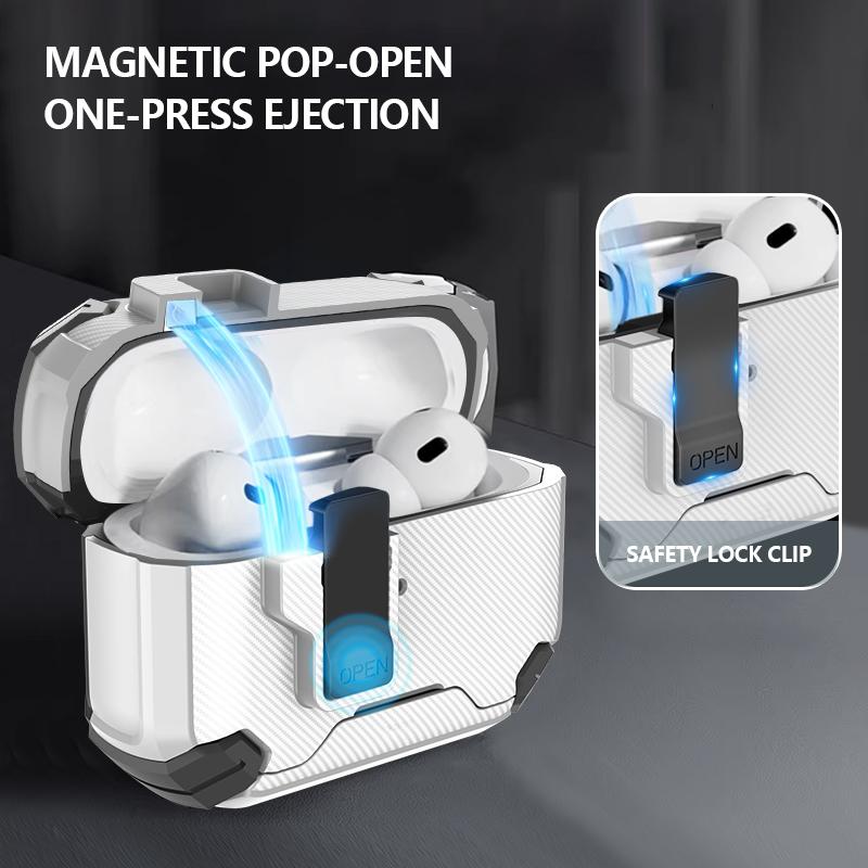 LeReach For Apple AirPods Pro 3 Мега Чехол Волокнистая Броня PC+TPU Магнитный Pop- Открывающийся Чехол для Наушников Защита Для AirPods 4