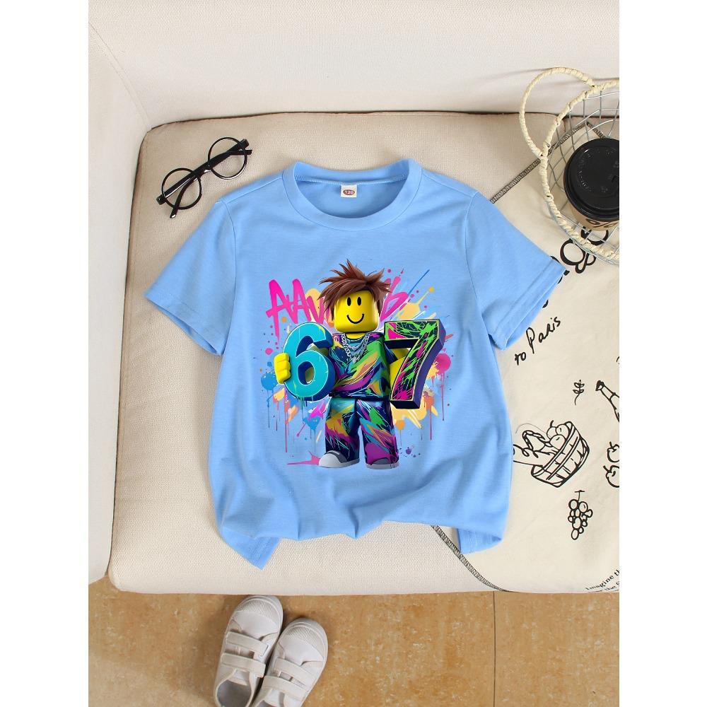 Funny Meme Number 67 Six Seven Print Men's Short Sleeves T-Shirt Loose Casual Summer Outdoor Street Men's and Women's Tees Tops
