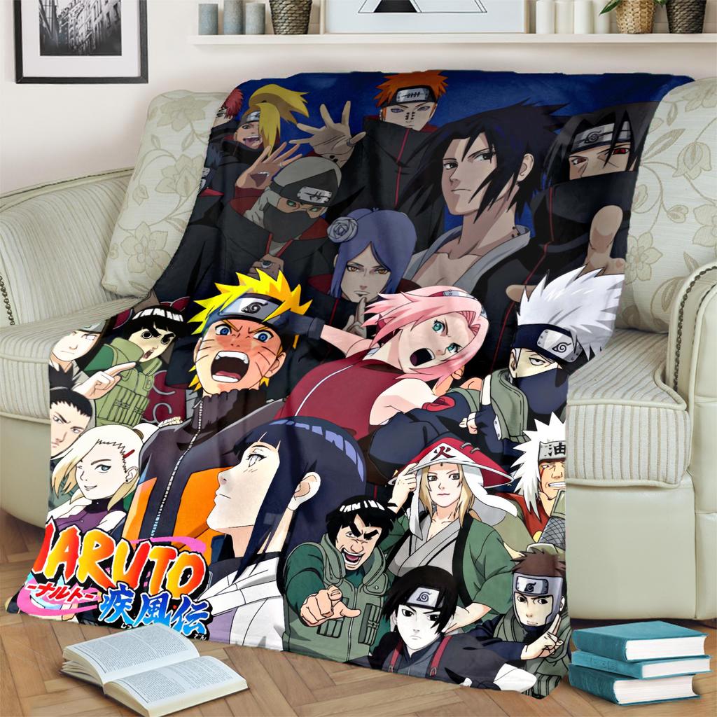 Anime-Naruto Print Blanket Warm Comfortable Flannel Blanket for Bedrooms, Sofas, Beds, Chairs, Picnics, Travel -LXR74