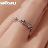 WOSTU 925 Sterling Silver Vintage Start Beaded Ring With Black Zircon Black Unique Gothic Wavy Rings Jewelry Punk Gift