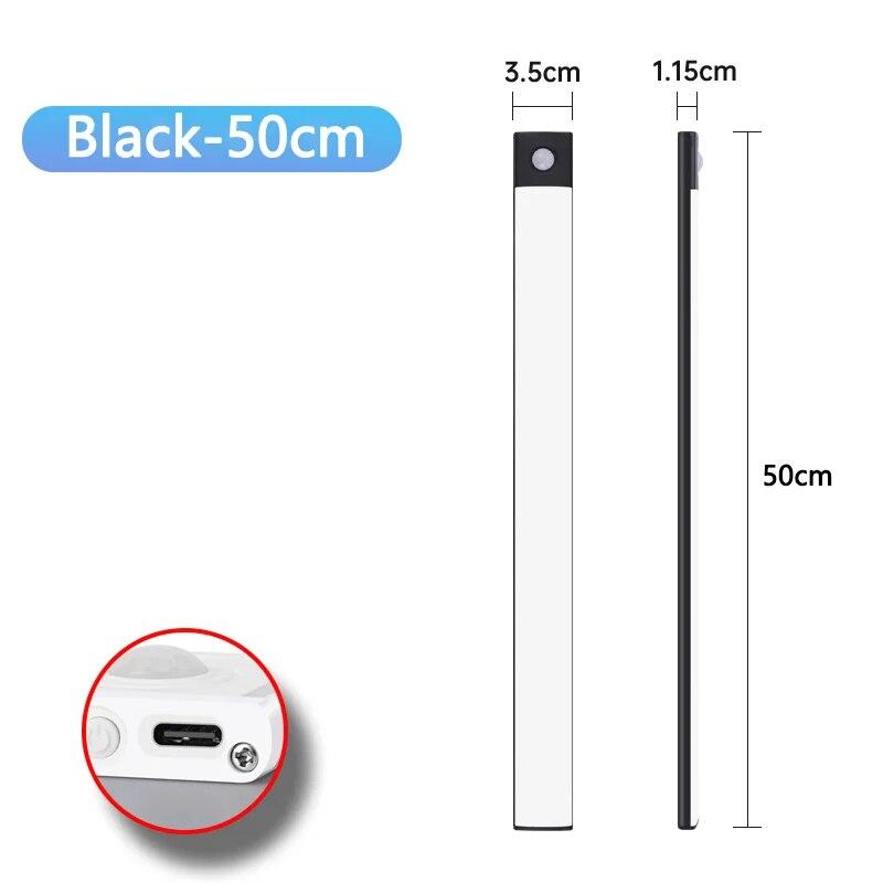 Светодиодная лампа для шкафа USB Type-C, перезаряжаемая, с датчиком движения, светодиодная лампа для кухонного шкафа, освещение шкафа 20 см/30 см/40 см/50 см/60 см