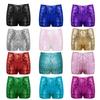 Kids Boys Girls Dance Shorts Shiny Sequins Solid Color Good Elastic Waist Stage Performance Athletic Wear